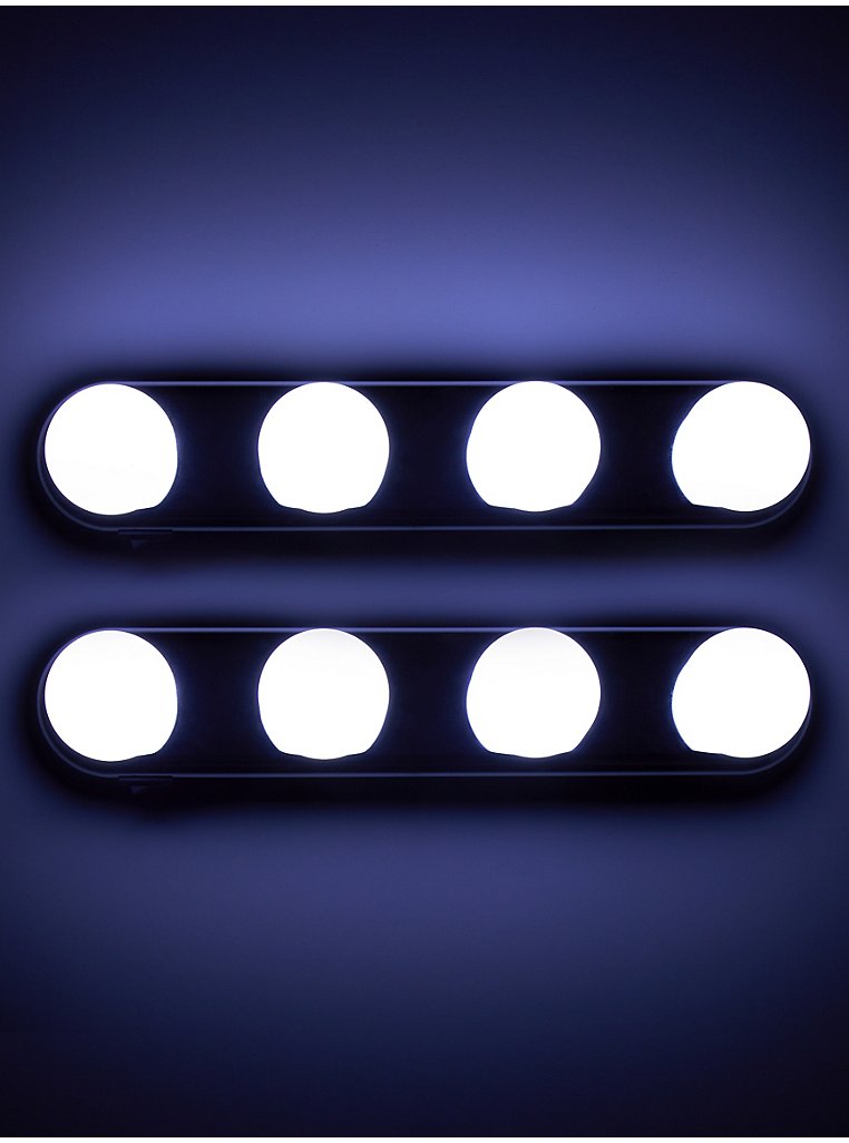 Row of 4 Stick On LED Lights - Battery Powered Portable Lighting for Mirrors  - Measures 7 x 30 x 6.5cm