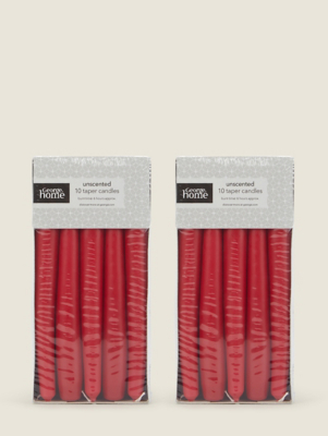 Red Taper Unscented Dinner Candle Set of 12 at ASDA