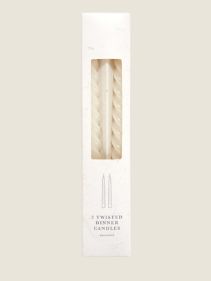 White Twisted Taper Unscented Candles Set of 2 at ASDA