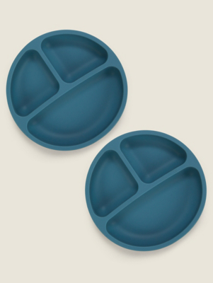 Blue Round Silicone Plate Set of 2 at ASDA