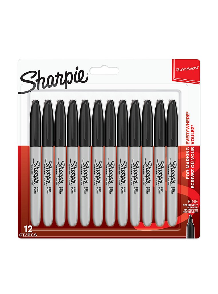 Sharpie Permanent Markers, Fine Point, Black Ink, 12-Count