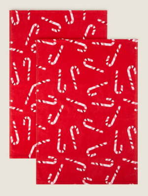 Red Candy Cane Guest Towel Set of 2 at ASDA