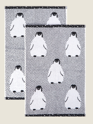 White & Black Christmas Penguin Guest Towel Set of 2 at ASDA