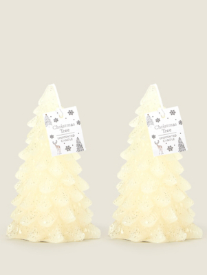 Cream Christmas TreeShaped Candle Set of 2 at ASDA