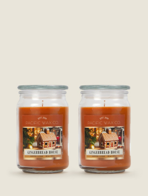 Pacific Wax Co Gingerbread House Jar Candle Set of 2 at ASDA