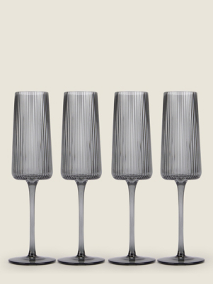 Grey Ribbed Champagne Glass Set of 4 at ASDA
