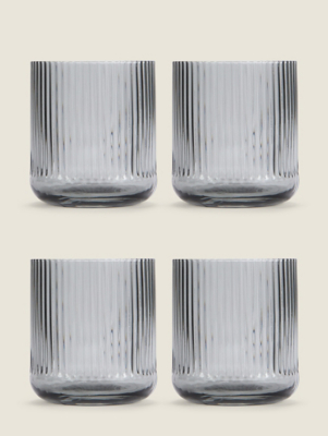 Grey Ribbed Tumbler Glass - Set of 4