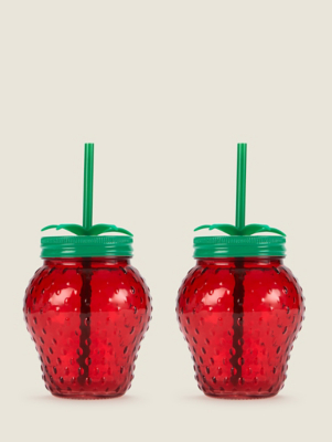 Red Strawberry Mason Jar Set of 2 at ASDA