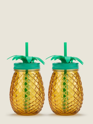 Yellow Pineapple Mason Jar Set of 2 at ASDA