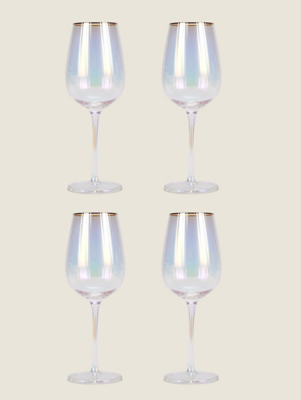 Iridescent Ribbed Wine Glass Set of 4 at ASDA
