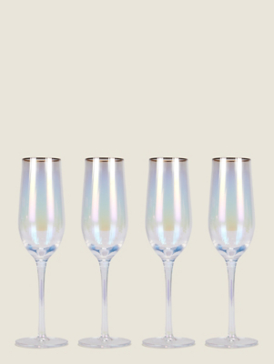 Iridescent Ribbed Champagne Flute Glass Set of 4 at ASDA