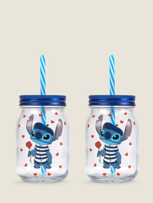 Disney Stitch Mason Jar With Straw Set of 2 at ASDA
