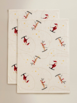 Christmas Jingle Reindeer Cotton Guest Towel - Set of 2 | George at ASDA