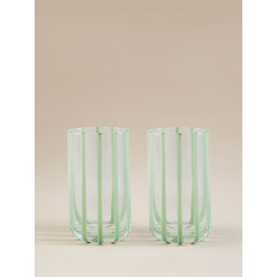 George Green Striped Hiball Glasses - Set of 4 - Green