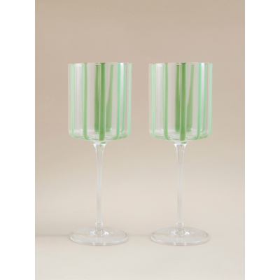 George Green Striped Wine Glasses - Set of 4 - Green