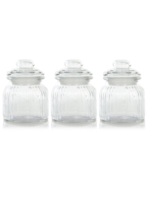 Set of 3 Ribbed Glass Canister Clear at ASDA