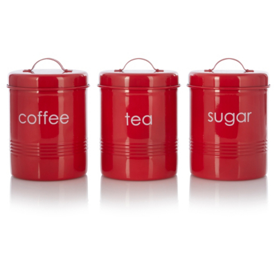 Red Tea, Coffee and Sugar Canister Set 