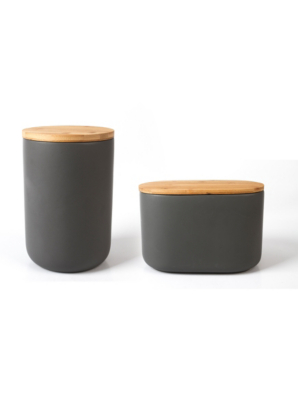 Home Grey Ceramic Canister Set With Bamboo Lid Kitchen & Food