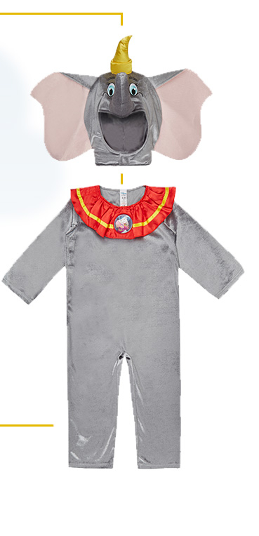 This Disney Dumbo fancy dress costume has a padded hat with ginormous ears