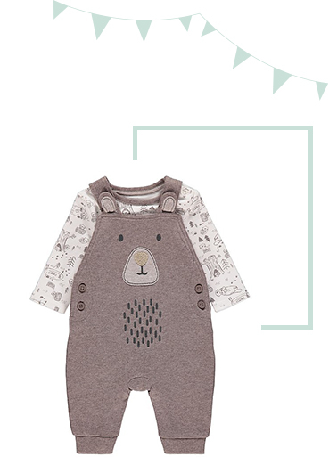 Made from 100% cotton, this Brown Woodland Bear Dungarees and Bodysuit Outfit will see them through the day in complete comfort