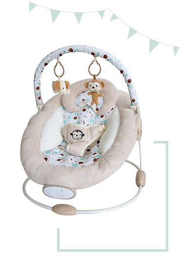 Bebe Style’s ComfiPlus Floating Cradling Bouncer comes with soft toys and even plays soothing music lullabies