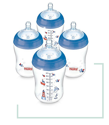 Nuby Natural Touch™ Easy Latch Anti-Colic Decorated Bottles come with 4 bottles that help combine breast and bottle feeding