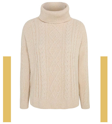 Cosy up with a beige roll neck jumper