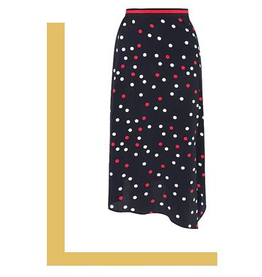 Make a statement with a polka dot aysmmetric skirt