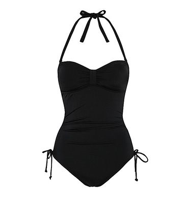 Look sleek and stylish in an all-black swimsuit 