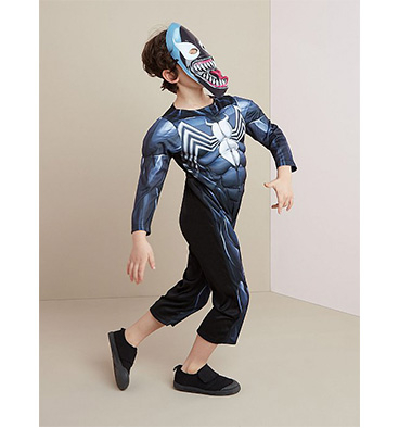 Child in Marvel Venom fancy dress costume