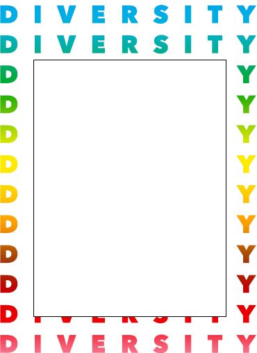 DIVERSITY repeated in rainbow lettering.