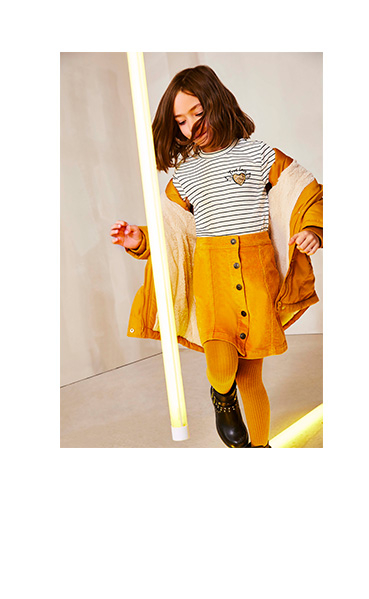 They'll shine like the sun in a matching ochre skirt, tights and coat