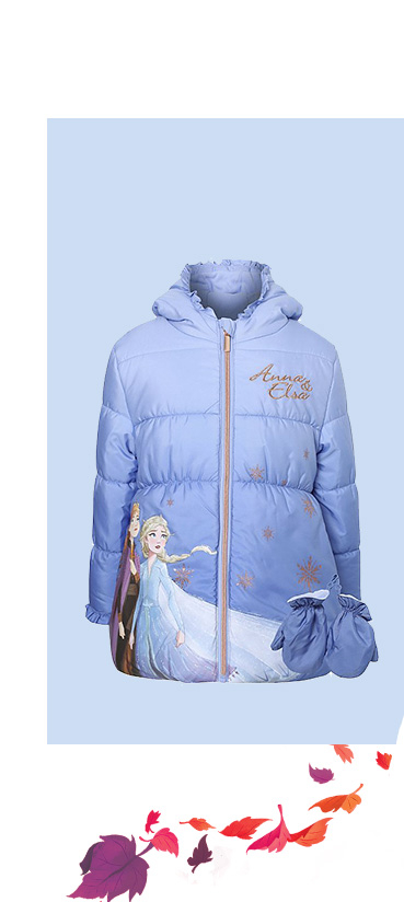 Product image of blue Disney Frozen coat with matching mittens