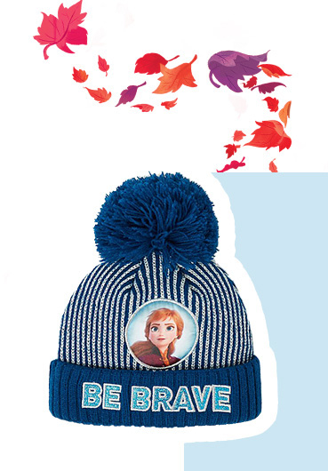 Product image of blue Disney Frozen 'Be brave' slogan shimmer bobble hat