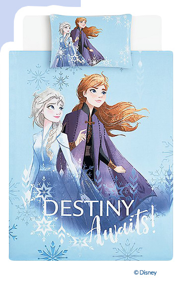 Product image of blue 'Destiny awaits!' slogan Disney Frozen duvet set