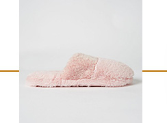 Pink check faux fur mule slippers