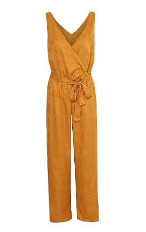 Sleeveless orange jumpsuit with tie waist