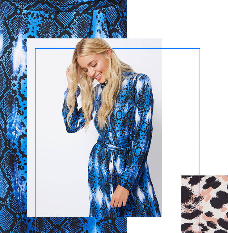 Stand out in an electric blue snakeskin print midi dress