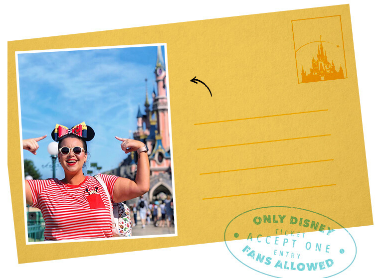 A snapshot of Harriet and Roison wearing a pair of Minnie Mouse ears in Disneyland