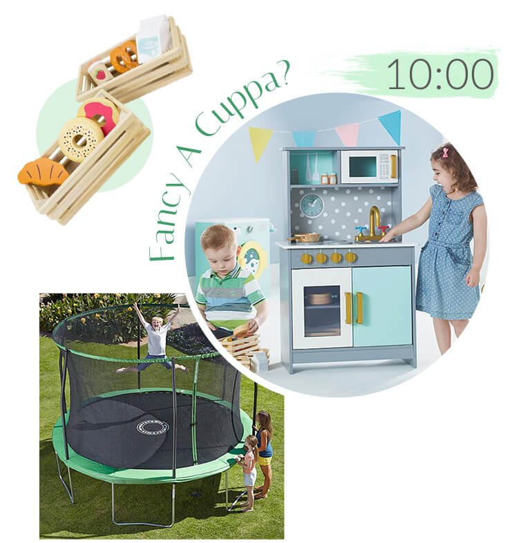 Wooden Foldaway Kitchen, Sportspower Premium 12FT Bounce Bowl Trampoline, Wooden Food Set - Core Groceries