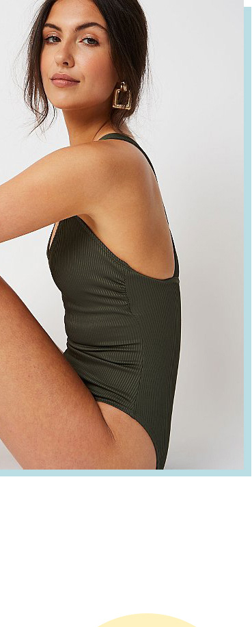Look fabulous by the poolside in this khaki ribbed swimsuit