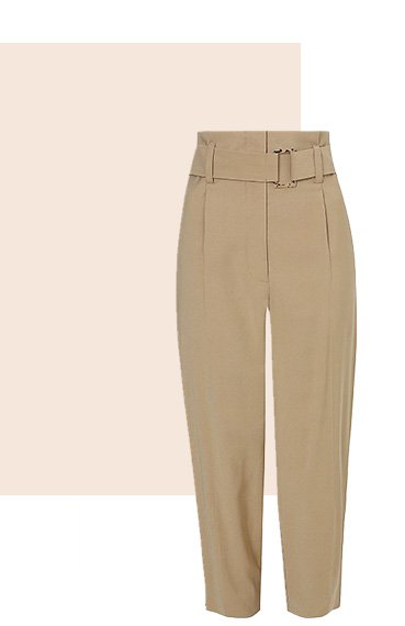 Camel belted cropped trousers