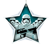 Group of Star Wars Clone Troopers inside white star shape.
