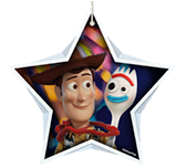 Toy Story Woody and Forky inside white star shape.