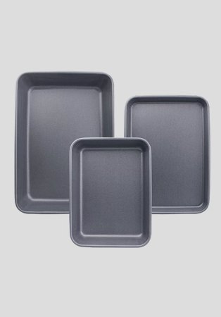 A 3 pack of non-stick Teflon baking trays