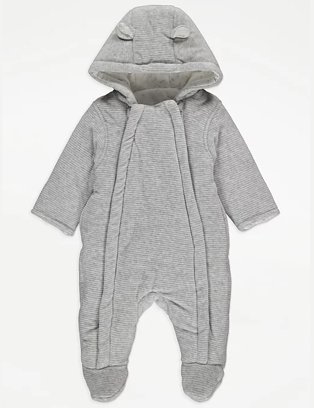 Grey ribbed padded pramsuit.