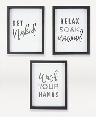 Black Bathroom Slogan Framed Print 3-Pack