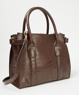 Chocolate Brown Patent Mock Croc Mini Tote Bag