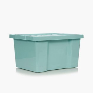 A turquoise storage plastic box