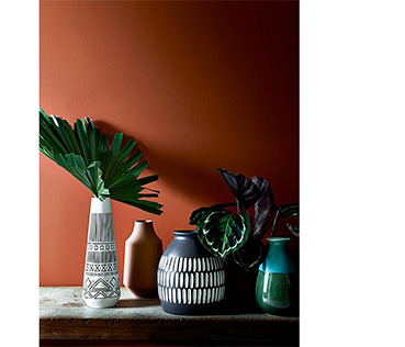 Decorative plant pots and vases on a table 